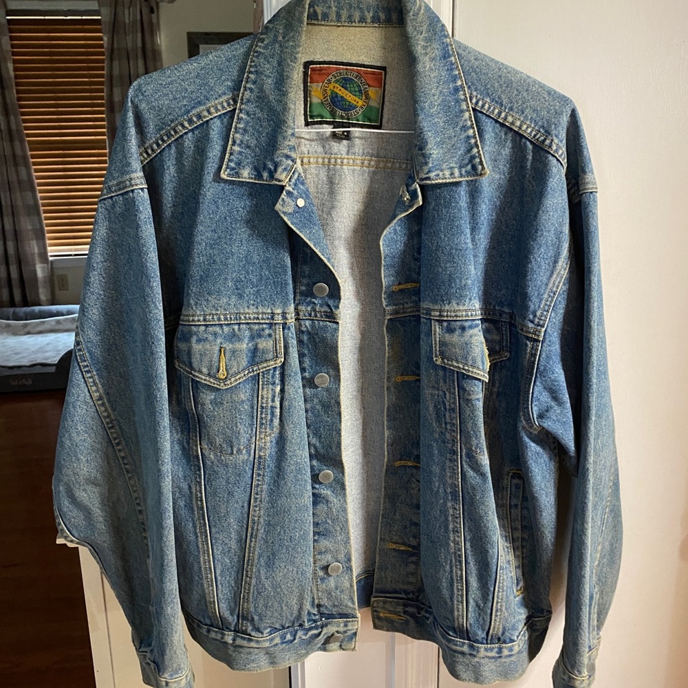 Distressed Denim Jacket size Large